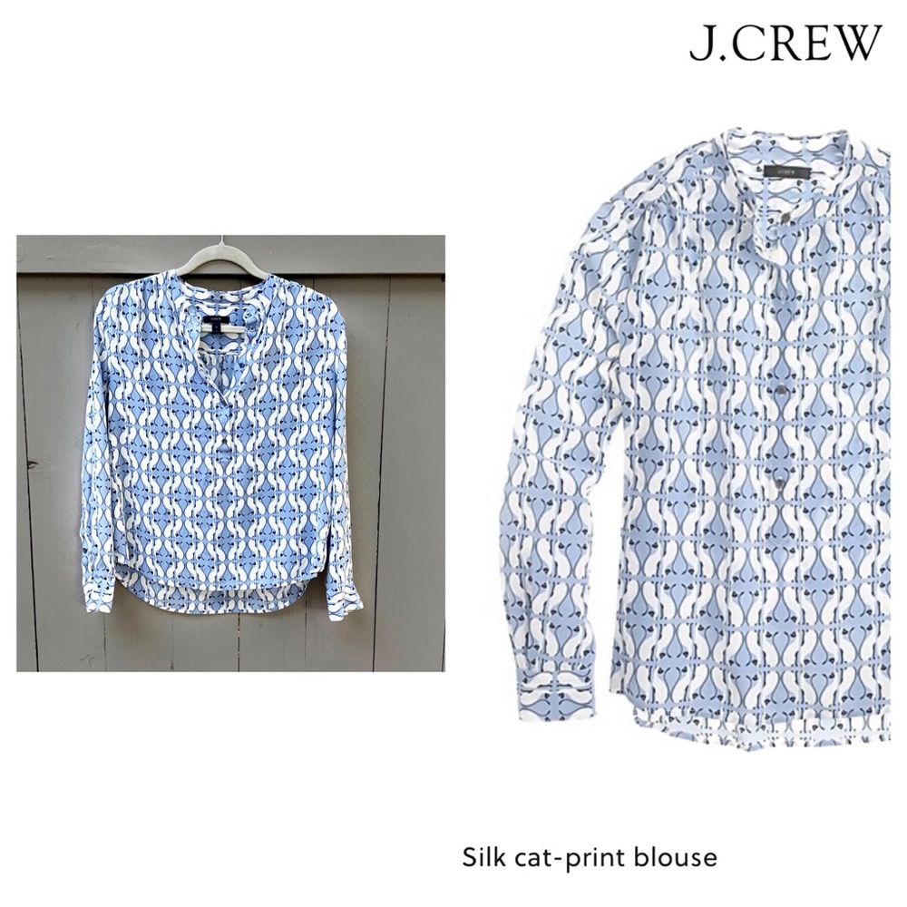 J.Crew/Silk Cat Print Blouse Top Sz 4